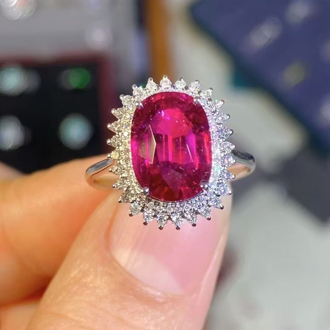 14k Gold 3.56 Ct Natural Tourmaline & Diamond Ring - 4
