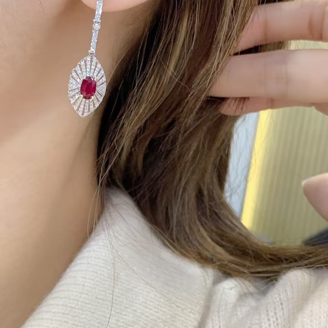 14k Gold 1.89 Ctw Natural Ruby & Diamond Earrings - 2