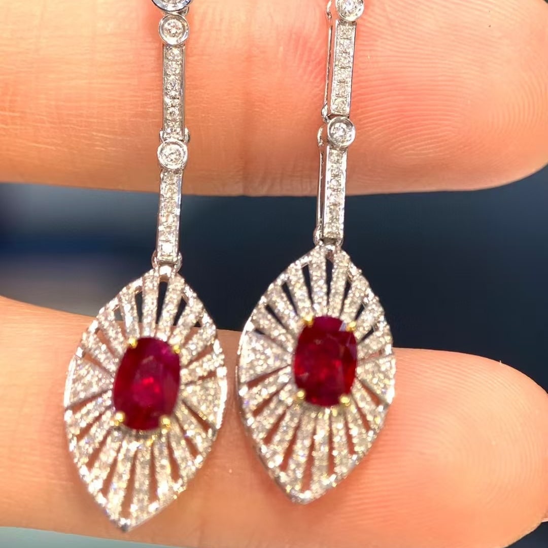 14k Gold 1.89 Ctw Natural Ruby & Diamond Earrings - 3