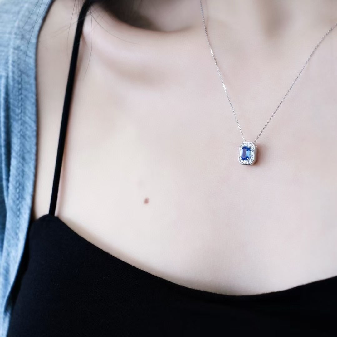 14k Gold 0.65 Ctw Natural Sapphire & Diamond Necklace - 3