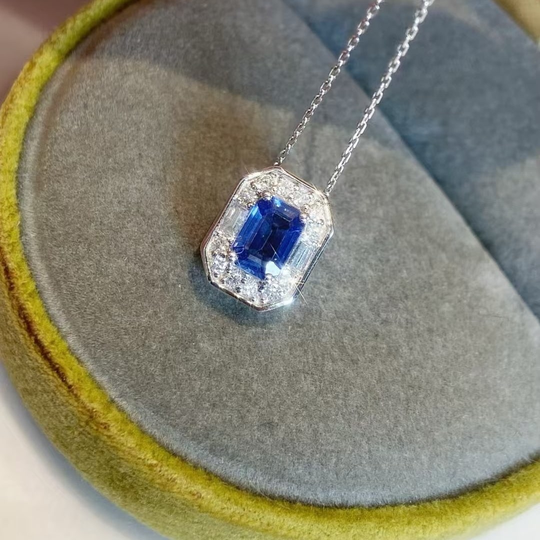 14k Gold 0.65 Ctw Natural Sapphire & Diamond Necklace - 4