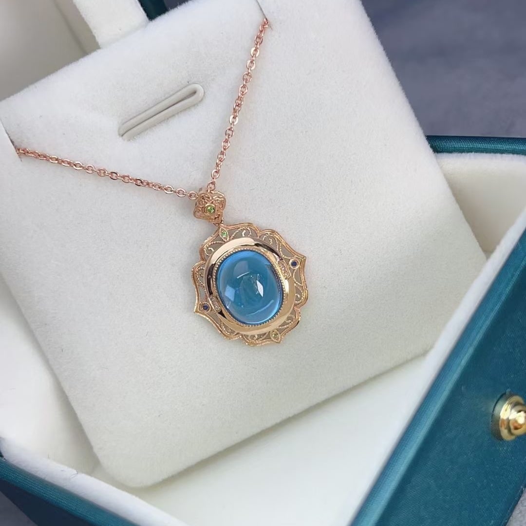 14k Gold 5 Ct Natural Topaz & Diamond Pendant( Without Chain ) - 2