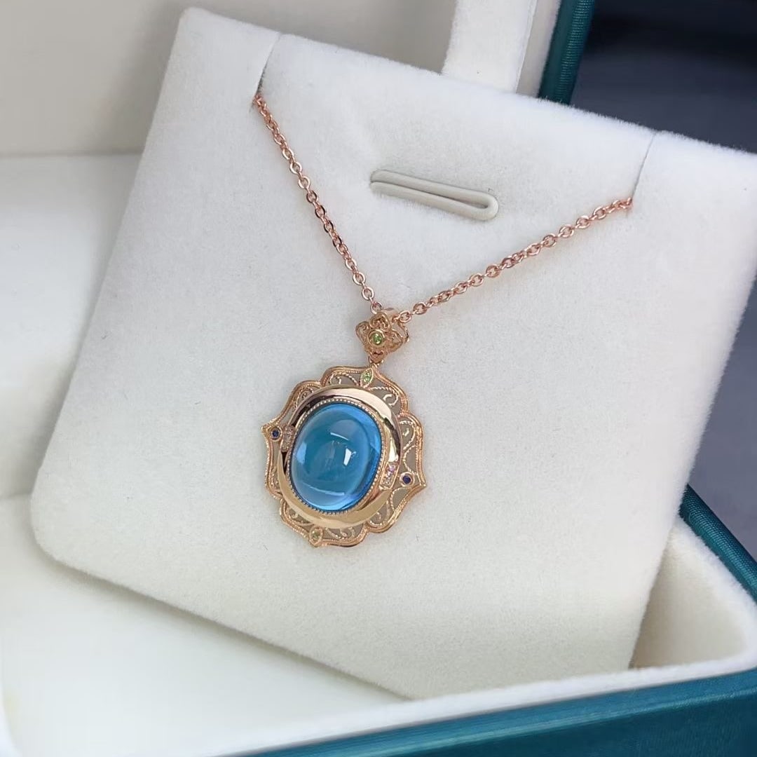 14k Gold 5 Ct Natural Topaz & Diamond Pendant( Without Chain ) - 3