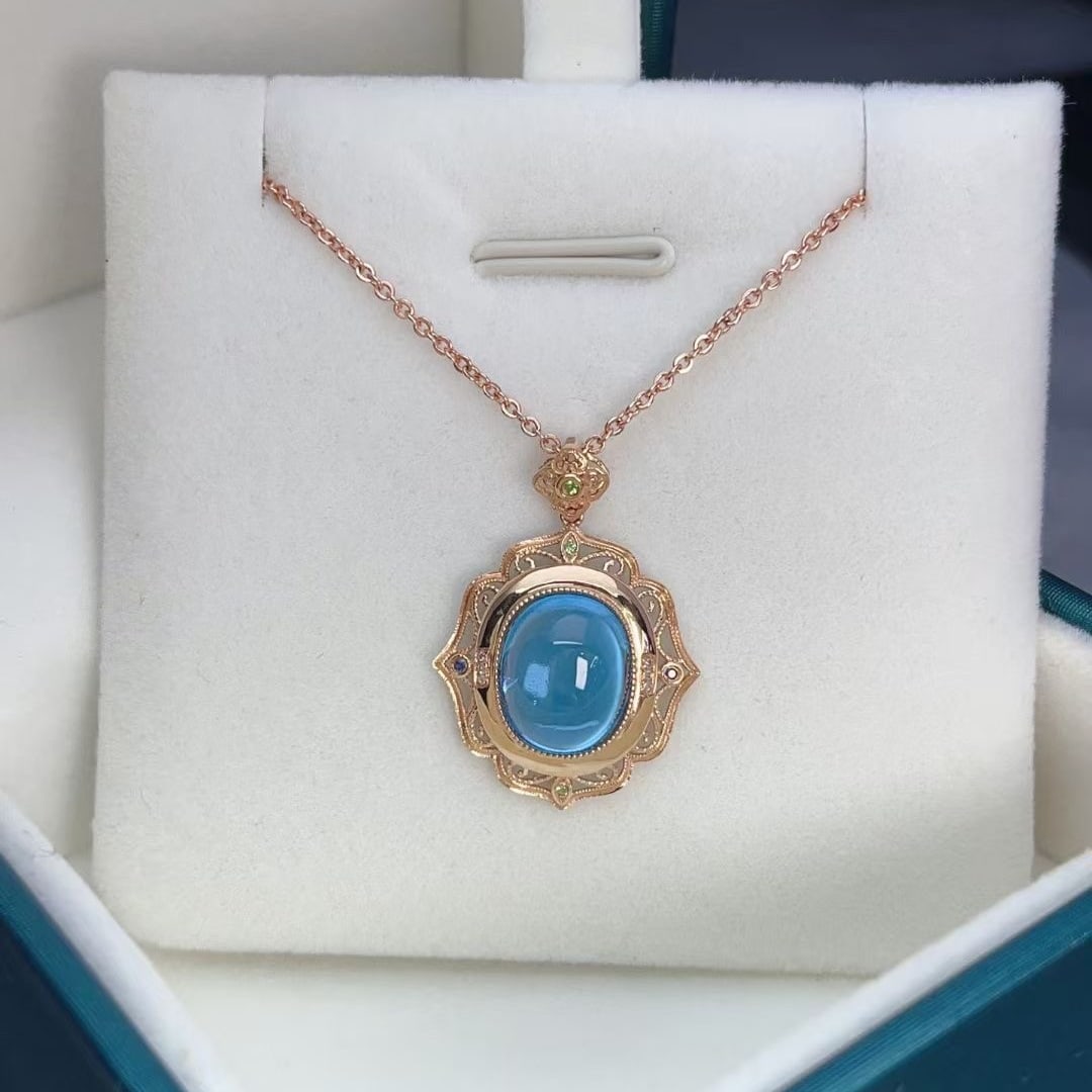 14k Gold 5 Ct Natural Topaz & Diamond Pendant( Without Chain ) - 4