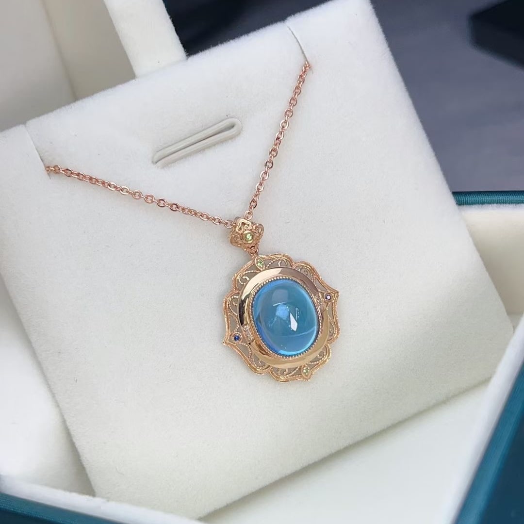 14k Gold 5 Ct Natural Topaz & Diamond Pendant( Without Chain ) - 5