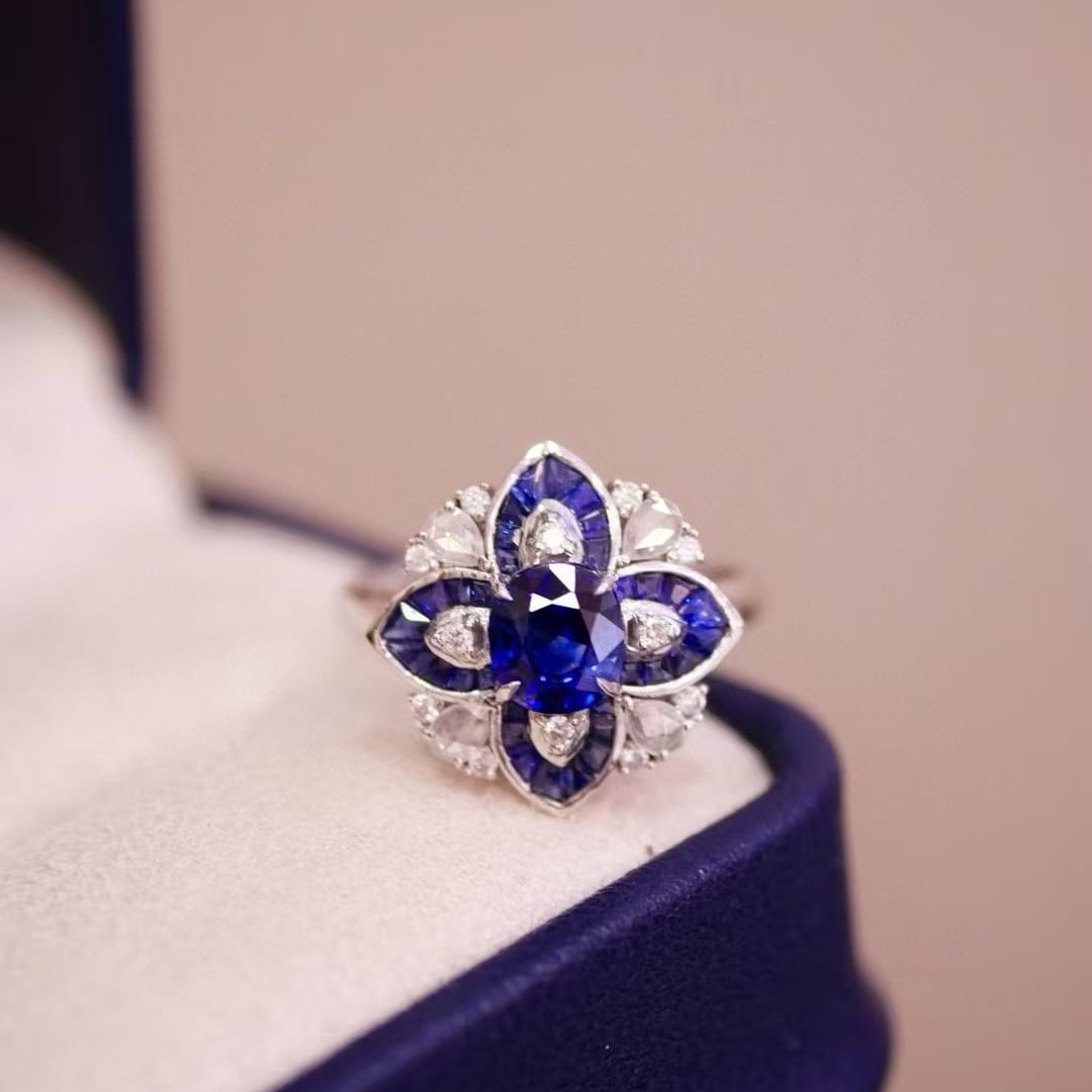 14k Gold 1.45 Ctw Natural Sapphire & Diamond Ring: Ref:230997219 // gold content:14k gold // ring size:7. 25us // // main gemstone:sapphire // shape:oval // carat weight:1. 2ct // color:royal blue // treatment:natural // // adjacent gemstone 2 :
