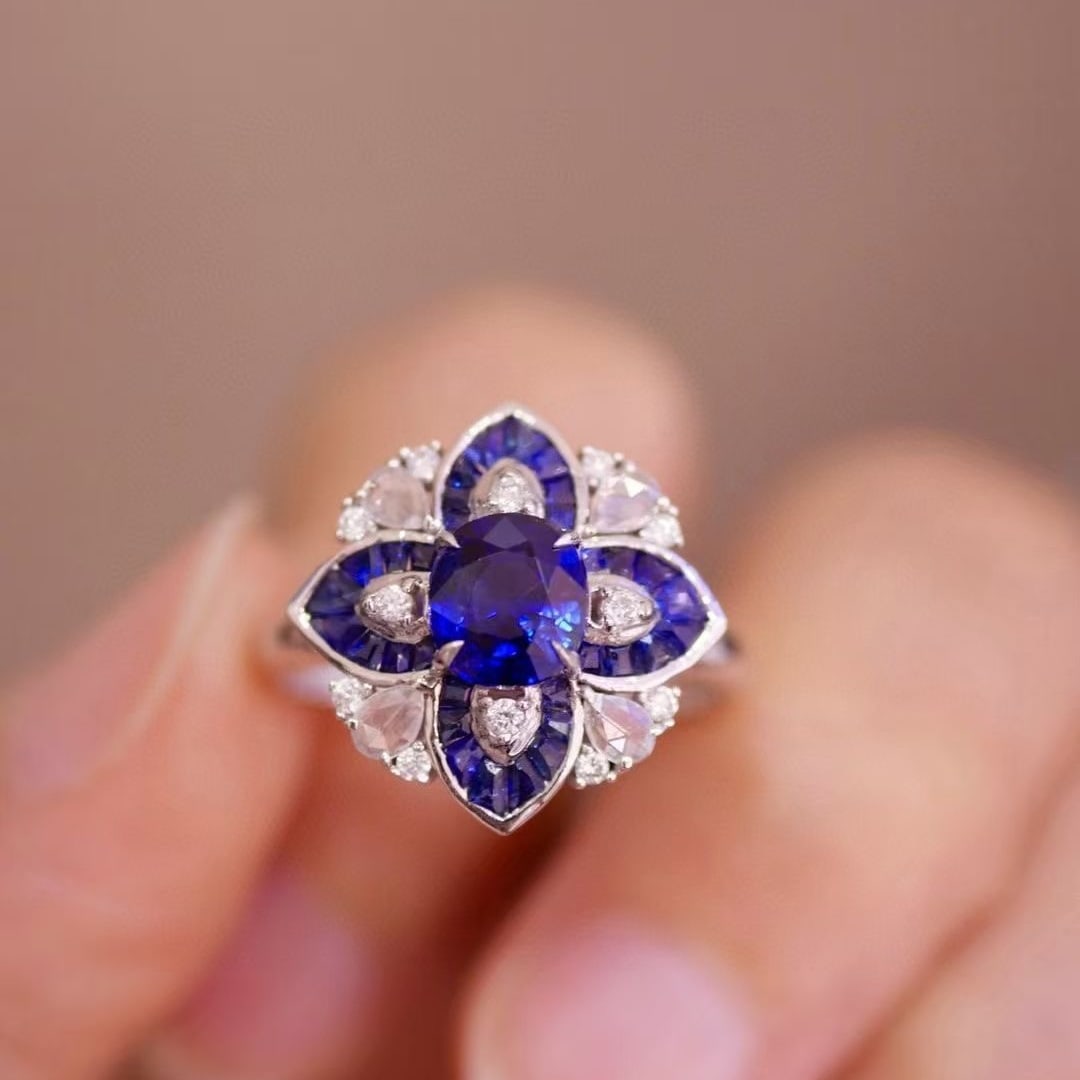 14k Gold 1.45 Ctw Natural Sapphire & Diamond Ring - 6