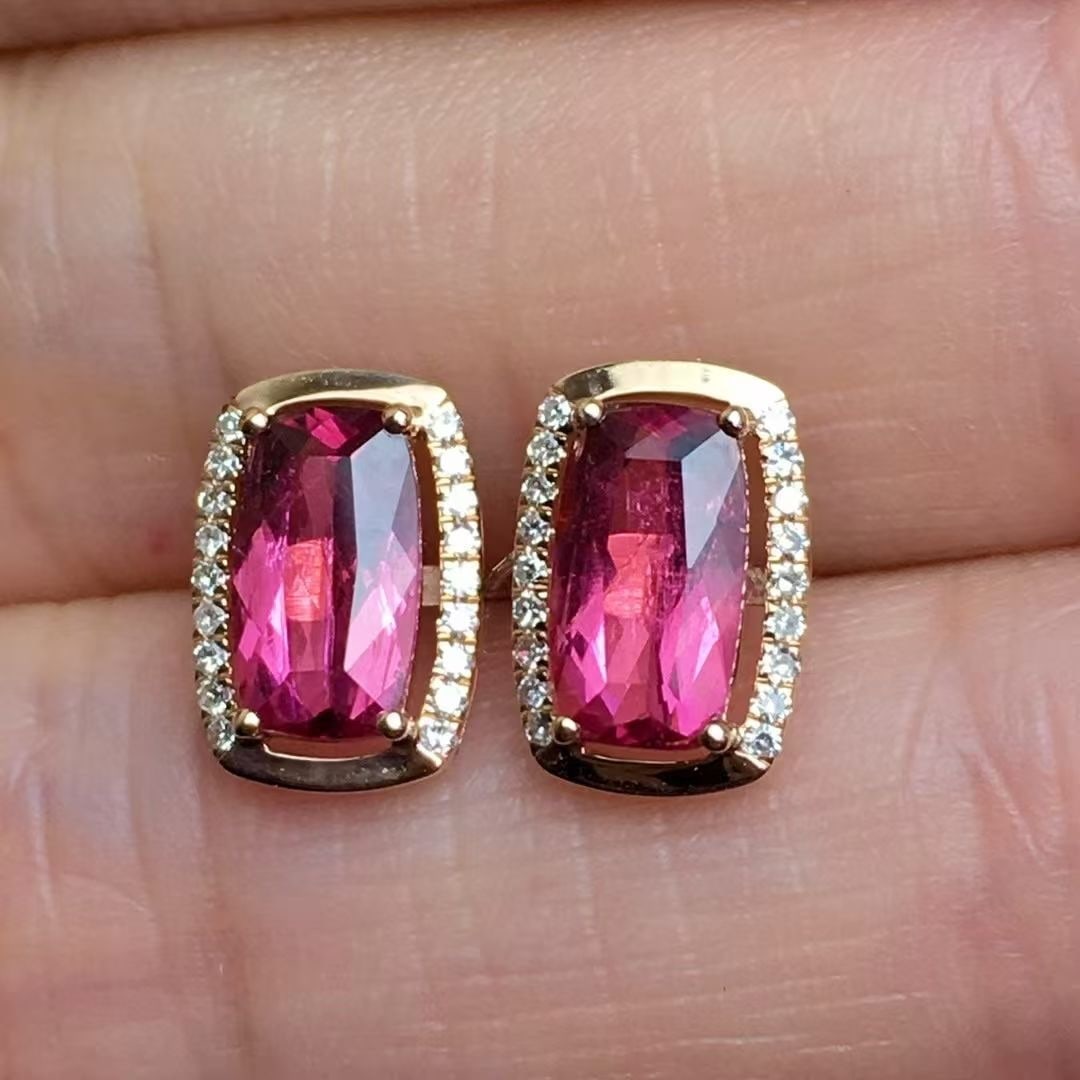 14k Gold 1.6 Ct Natural Tourmaline & Diamond Earrings - 3