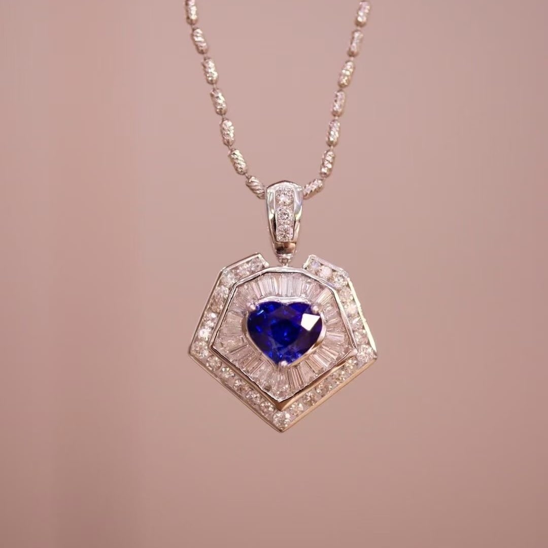 14k Gold 1.78 Ctw Natural Sapphire & Diamond Pendant( Without Chain ): Ref:230997210 // gold content:14k gold // main gemstone:sapphire // shape:heart // carat weight:1. 17ct // color:royal blue // treatment:natural // // adjacent gemstone 2 : diamond // shape:multiply