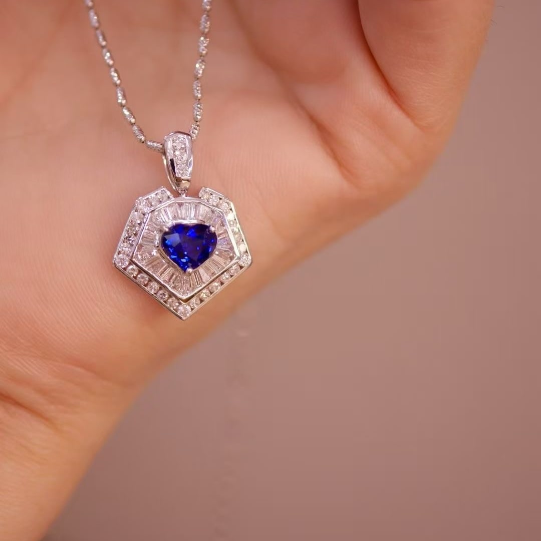 14k Gold 1.78 Ctw Natural Sapphire & Diamond Pendant( Without Chain ) - 2