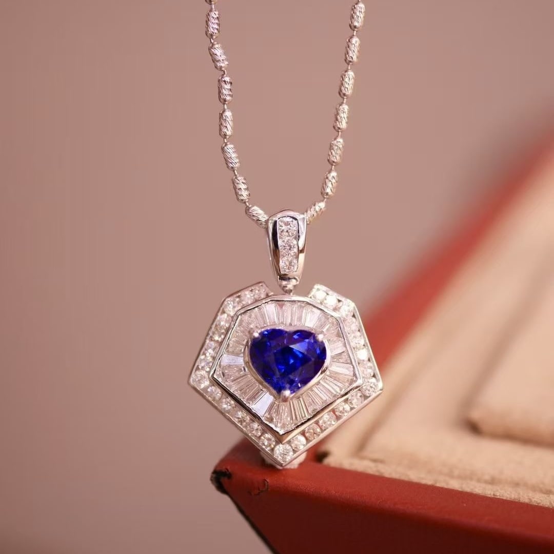 14k Gold 1.78 Ctw Natural Sapphire & Diamond Pendant( Without Chain ) - 3