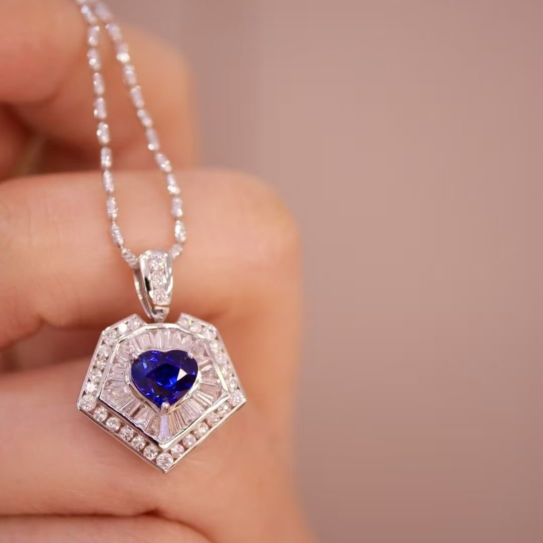 14k Gold 1.78 Ctw Natural Sapphire & Diamond Pendant( Without Chain ) - 4