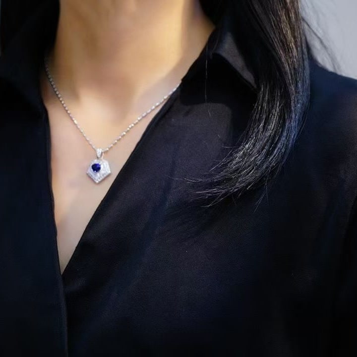 14k Gold 1.78 Ctw Natural Sapphire & Diamond Pendant( Without Chain ) - 5