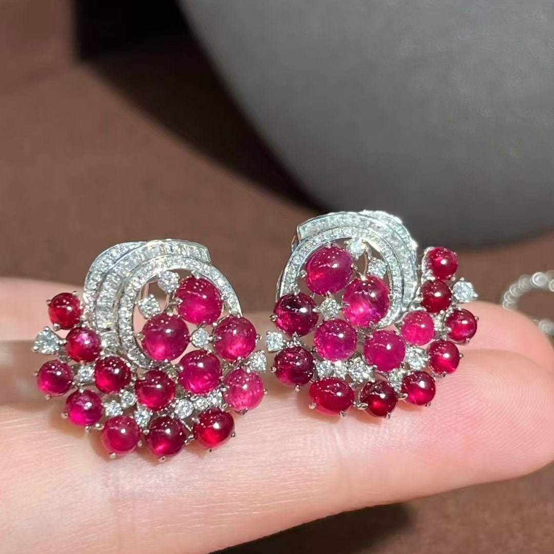 14k Gold 8.99 Ctw Natural Ruby & Diamond Earrings - 2