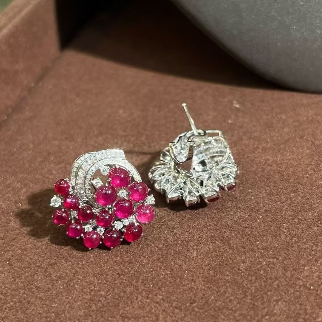 14k Gold 8.99 Ctw Natural Ruby & Diamond Earrings - 3