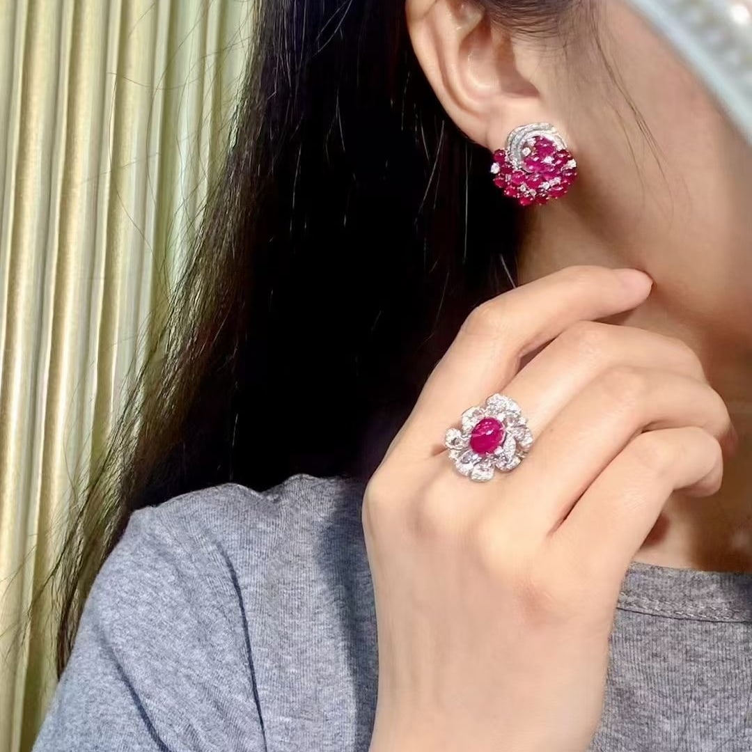 14k Gold 8.99 Ctw Natural Ruby & Diamond Earrings - 4