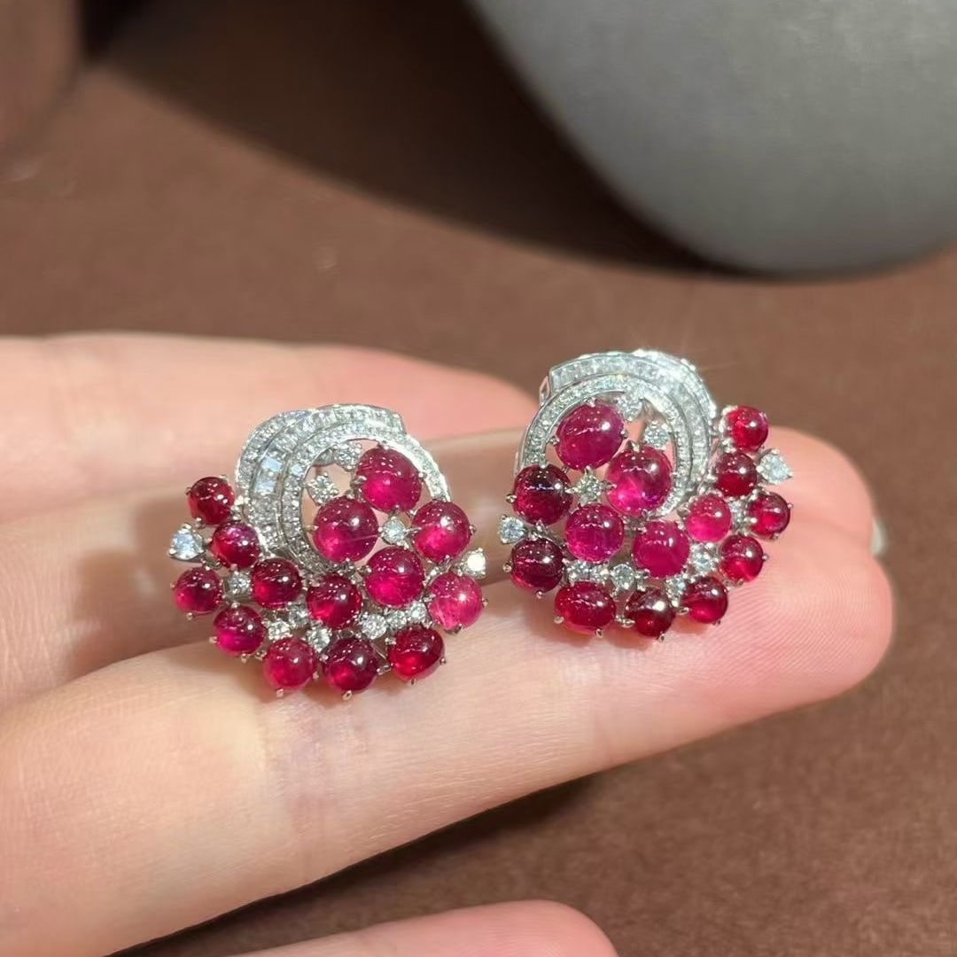 14k Gold 8.99 Ctw Natural Ruby & Diamond Earrings - 5