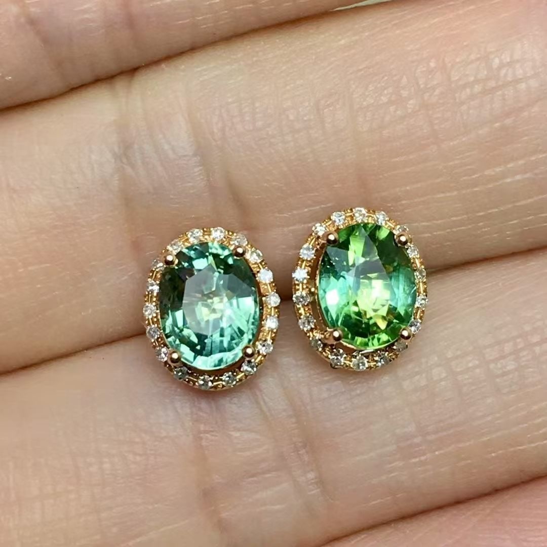14k Gold 2 Ct Natural Tourmaline & Diamond Earrings (1 of 4)