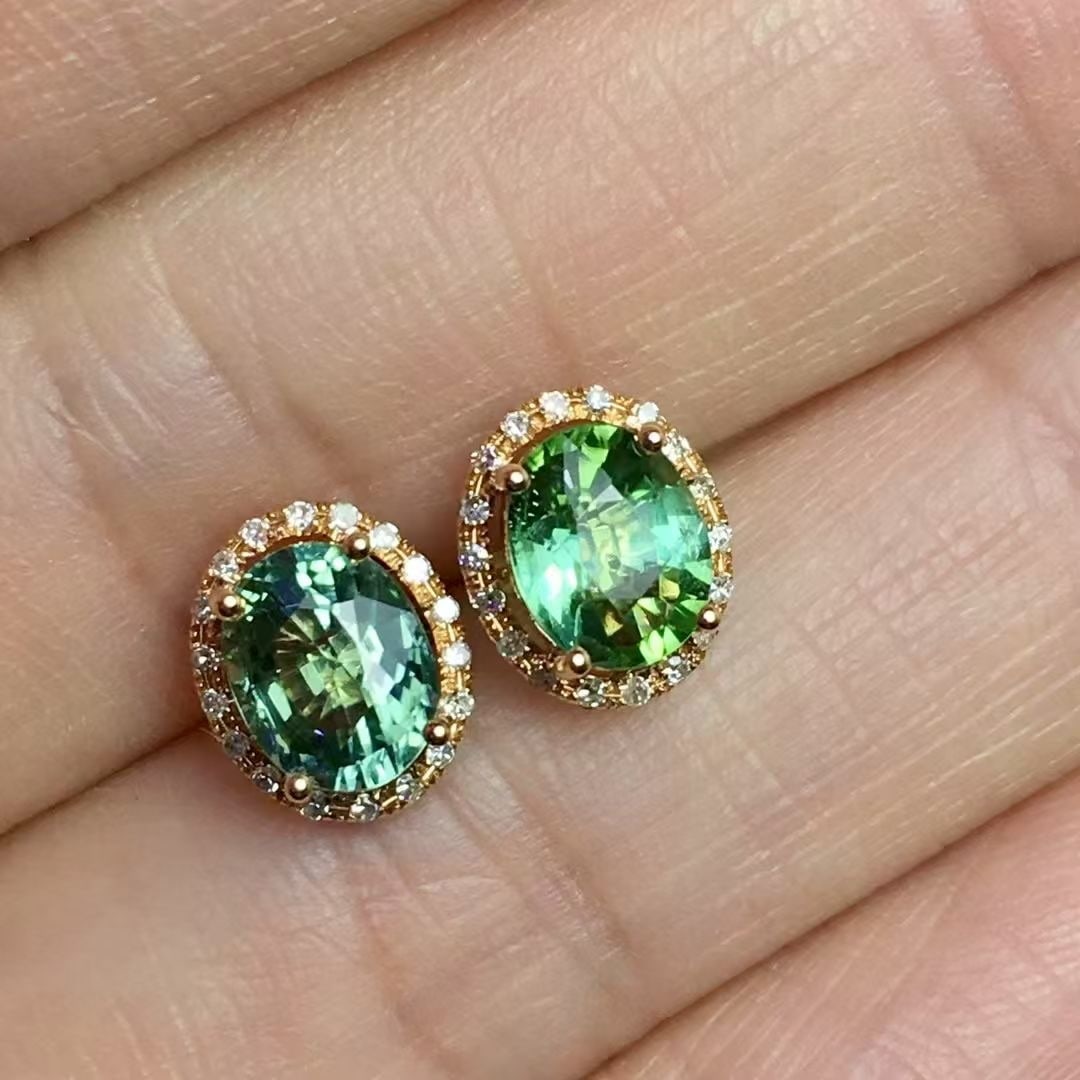 14k Gold 2 Ct Natural Tourmaline & Diamond Earrings - 2