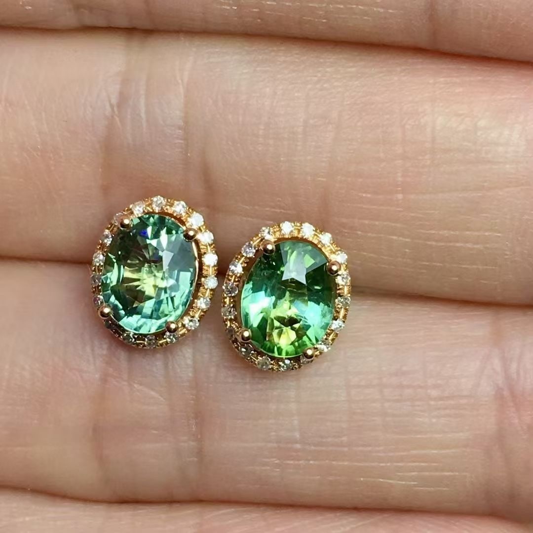 14k Gold 2 Ct Natural Tourmaline & Diamond Earrings - 3