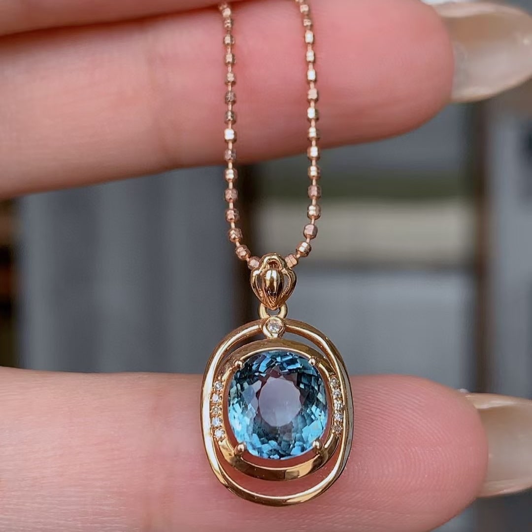 14k Gold 2.5 Ct Natural Tourmaline & Diamond Pendant( Without Chain ) - 4