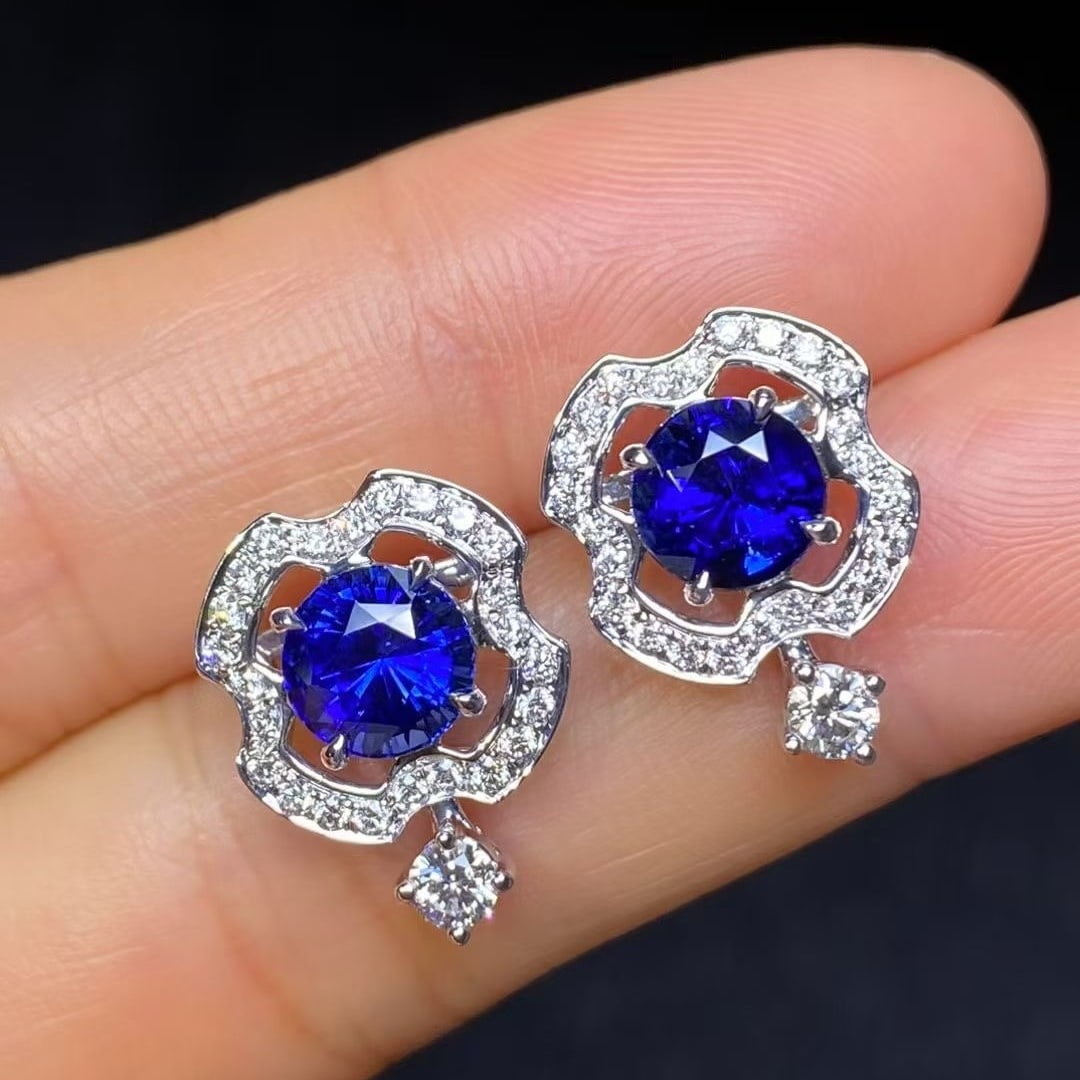 14k Gold 3.8 Ctw Natural Sapphire & Diamond Earrings - 4