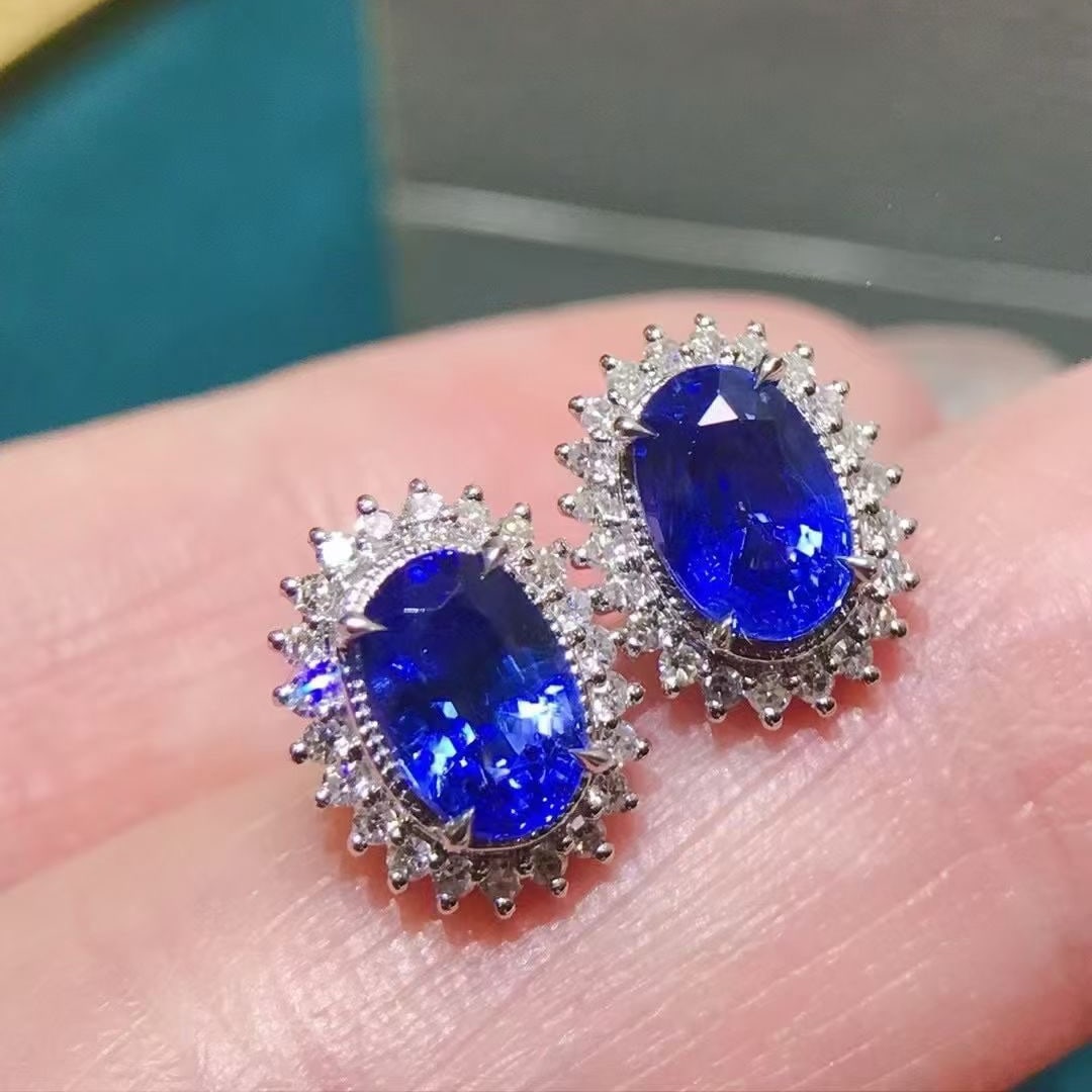 14k Gold 2.32 Ctw Vivid Blue Natural Sapphire & Diamond Earrings - 3