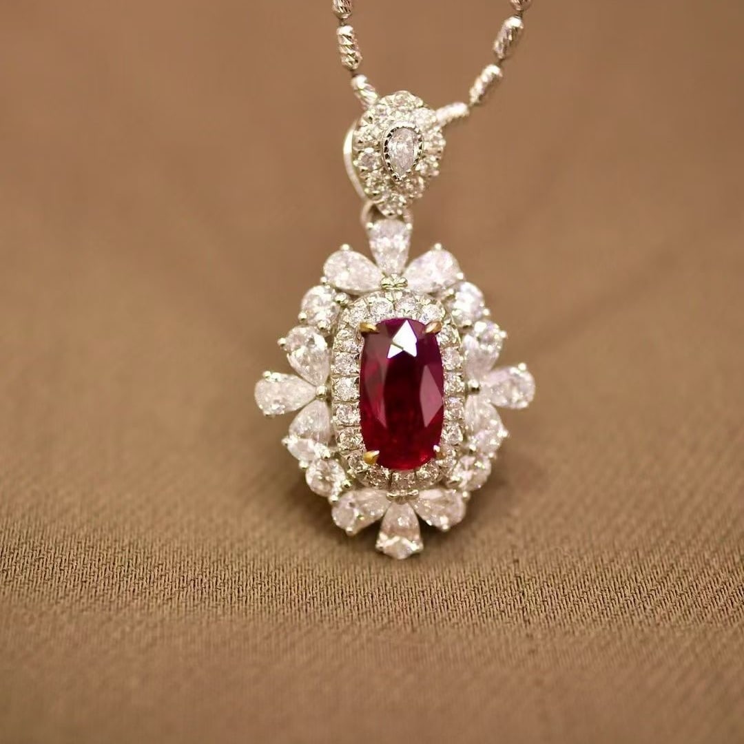 14k Gold 1.15 Ctw Natural Ruby & Diamond Pendant( Without Chain ): Ref:230997218 // gold content:14k gold // main gemstone:ruby // shape:oval // carat weight:1. 04ct // color:pigeonblood red // treatment:natural // // adjacent gemstone 2 : diamond // shape:multiply