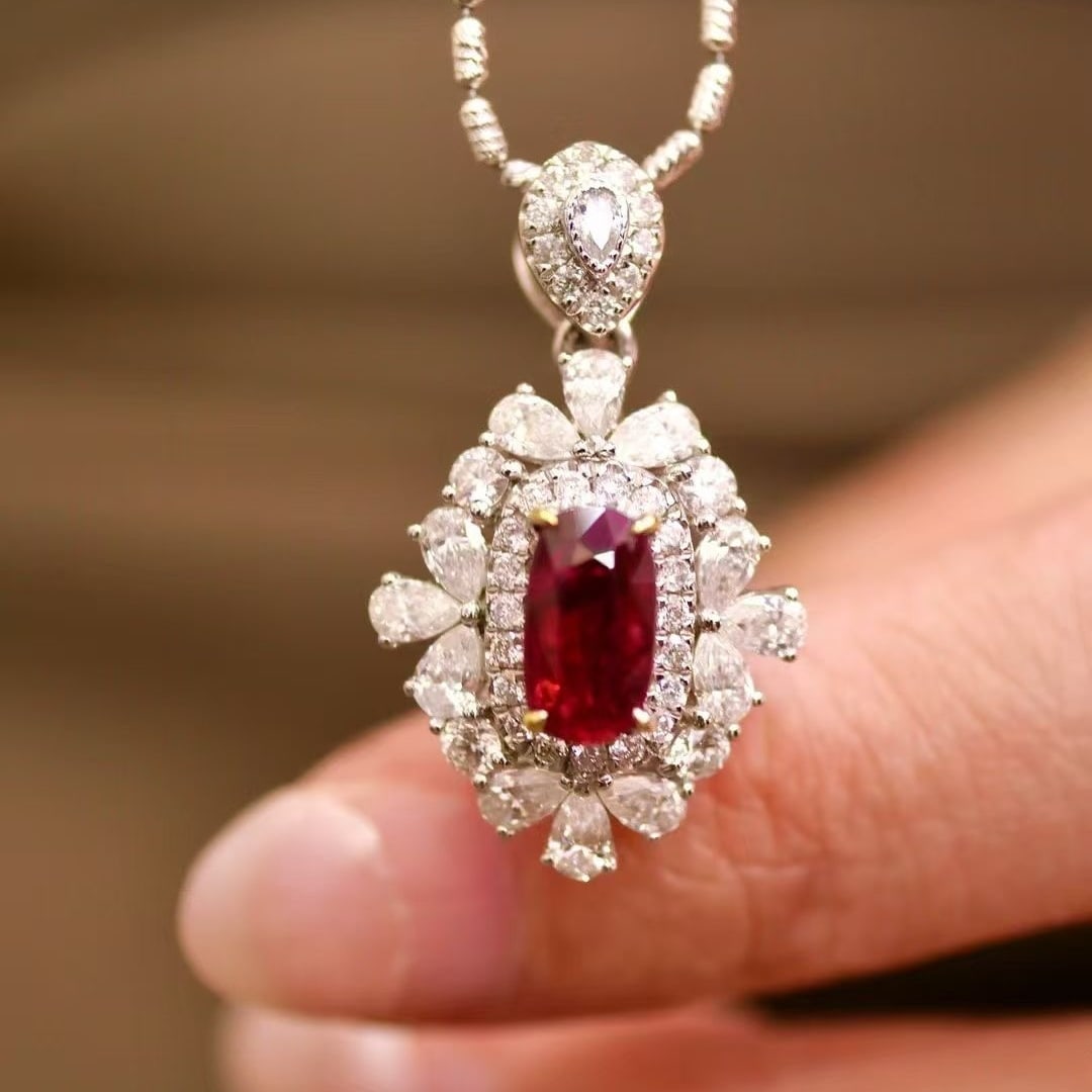 14k Gold 1.15 Ctw Natural Ruby & Diamond Pendant( Without Chain ) - 2