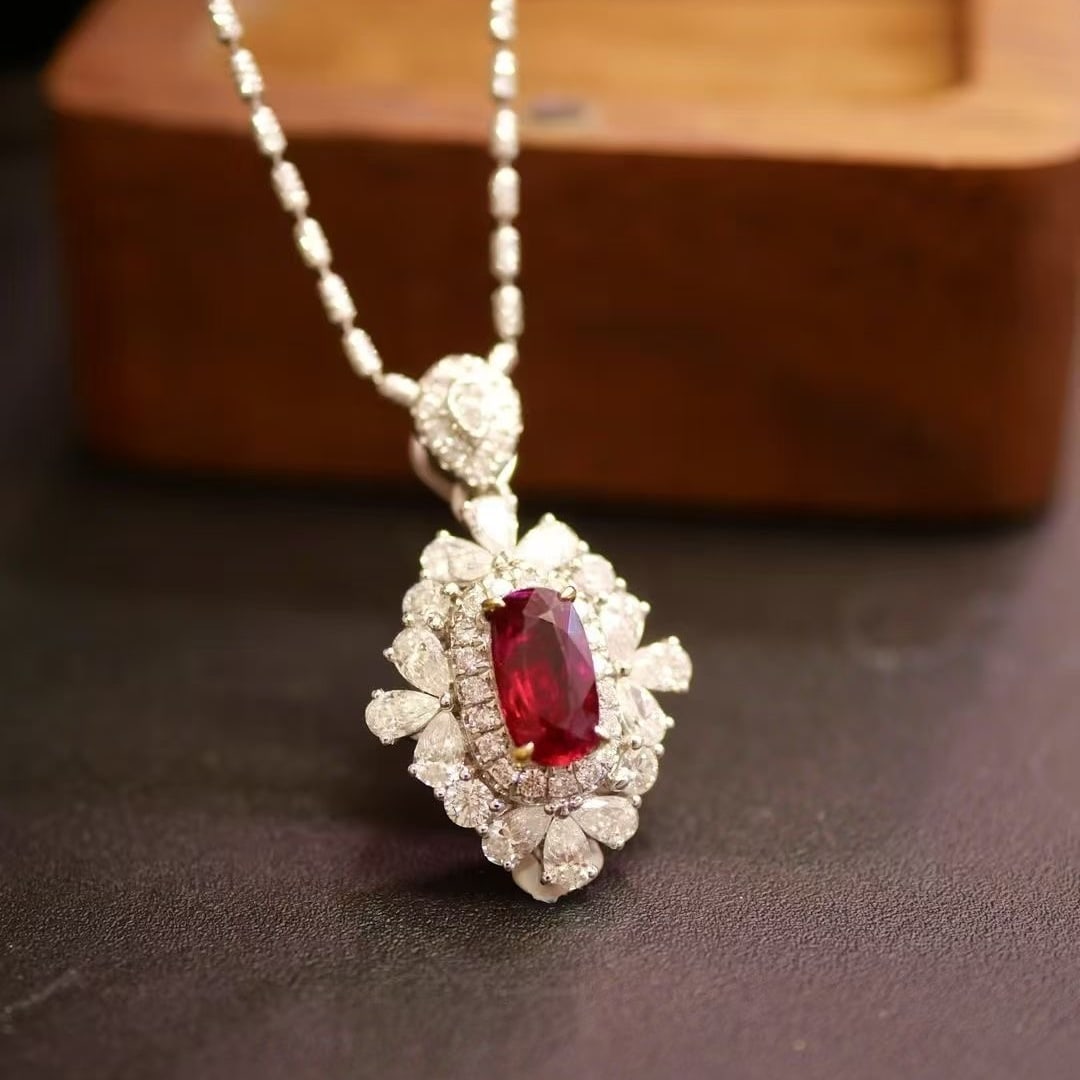 14k Gold 1.15 Ctw Natural Ruby & Diamond Pendant( Without Chain ) - 3