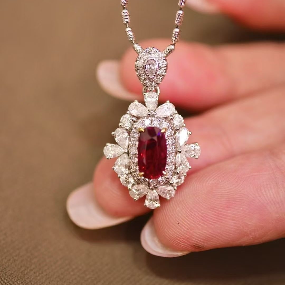 14k Gold 1.15 Ctw Natural Ruby & Diamond Pendant( Without Chain ) - 4
