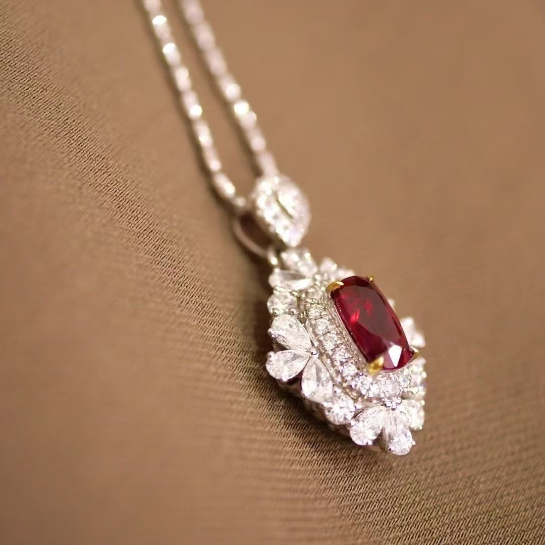 14k Gold 1.15 Ctw Natural Ruby & Diamond Pendant( Without Chain ) - 5