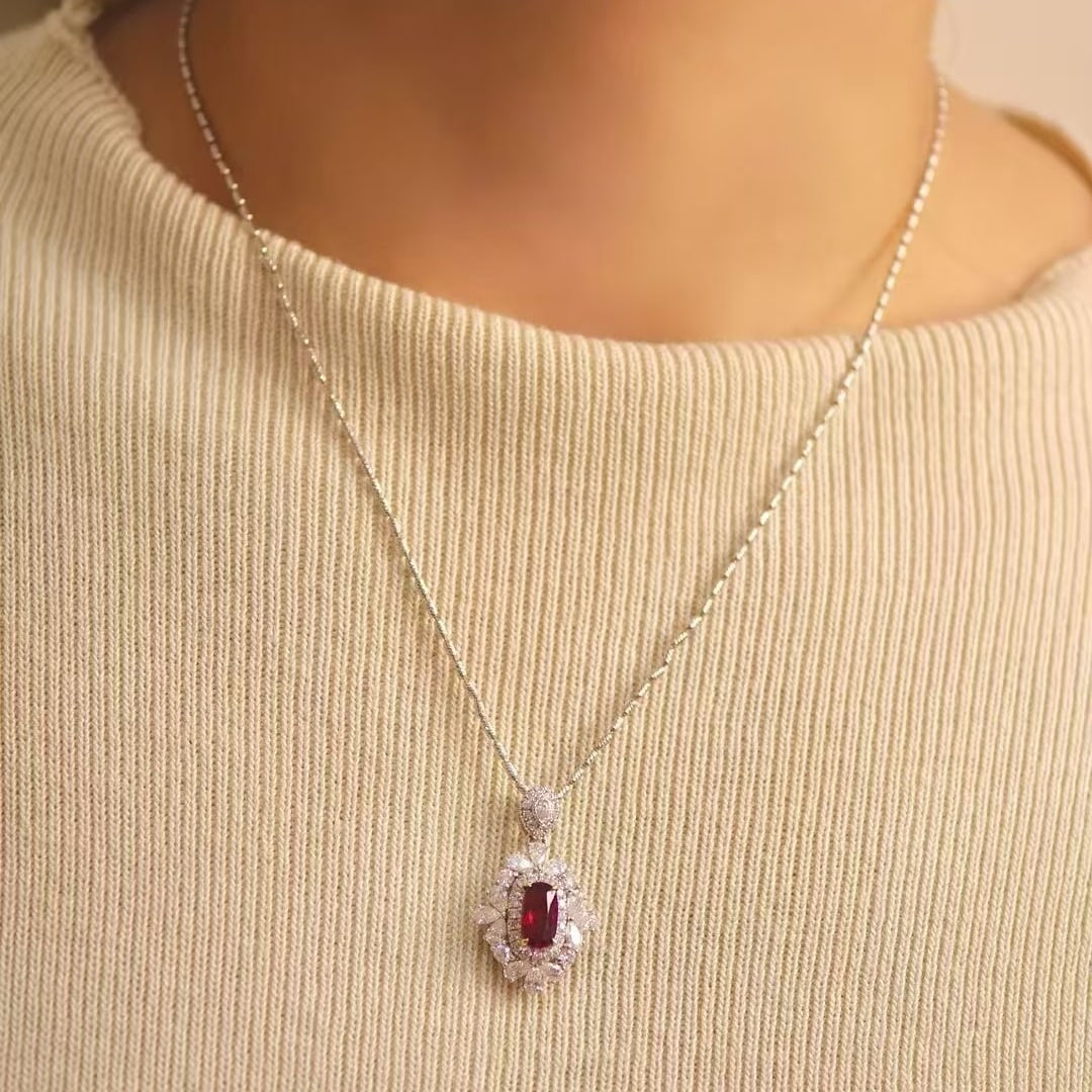14k Gold 1.15 Ctw Natural Ruby & Diamond Pendant( Without Chain ) - 6