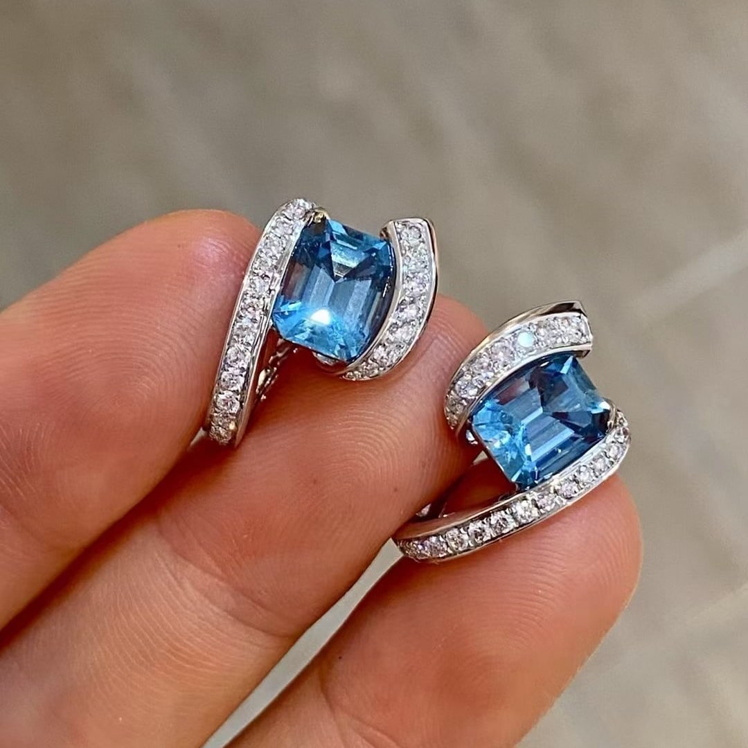 14k Gold 3.53 Ctw Natural Aquamarine & Diamond Earrings - 2