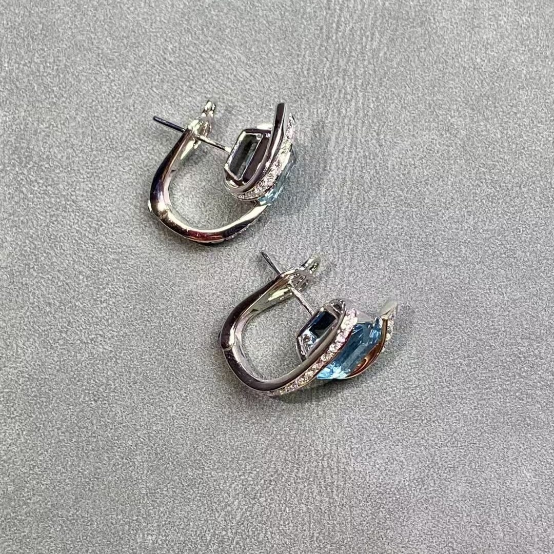 14k Gold 3.53 Ctw Natural Aquamarine & Diamond Earrings - 3