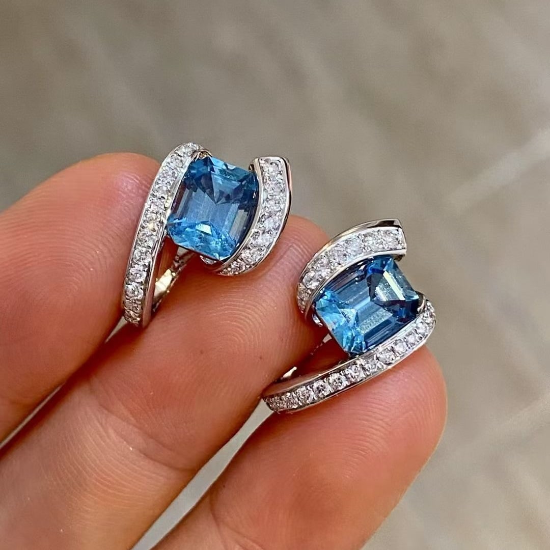 14k Gold 3.53 Ctw Natural Aquamarine & Diamond Earrings - 6