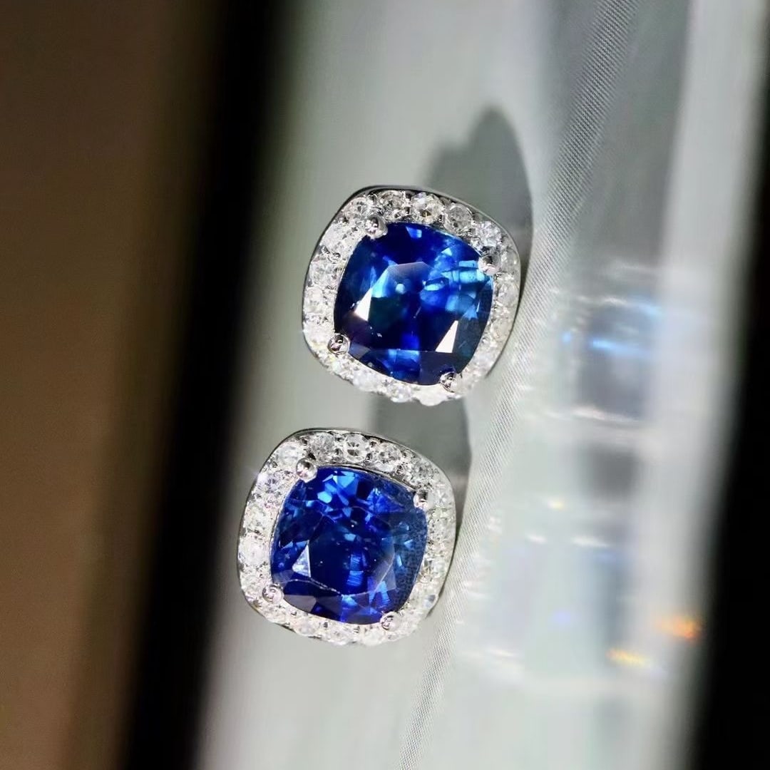 14k Gold 2.26 Ctw Natural Sapphire & Diamond Earrings - 3