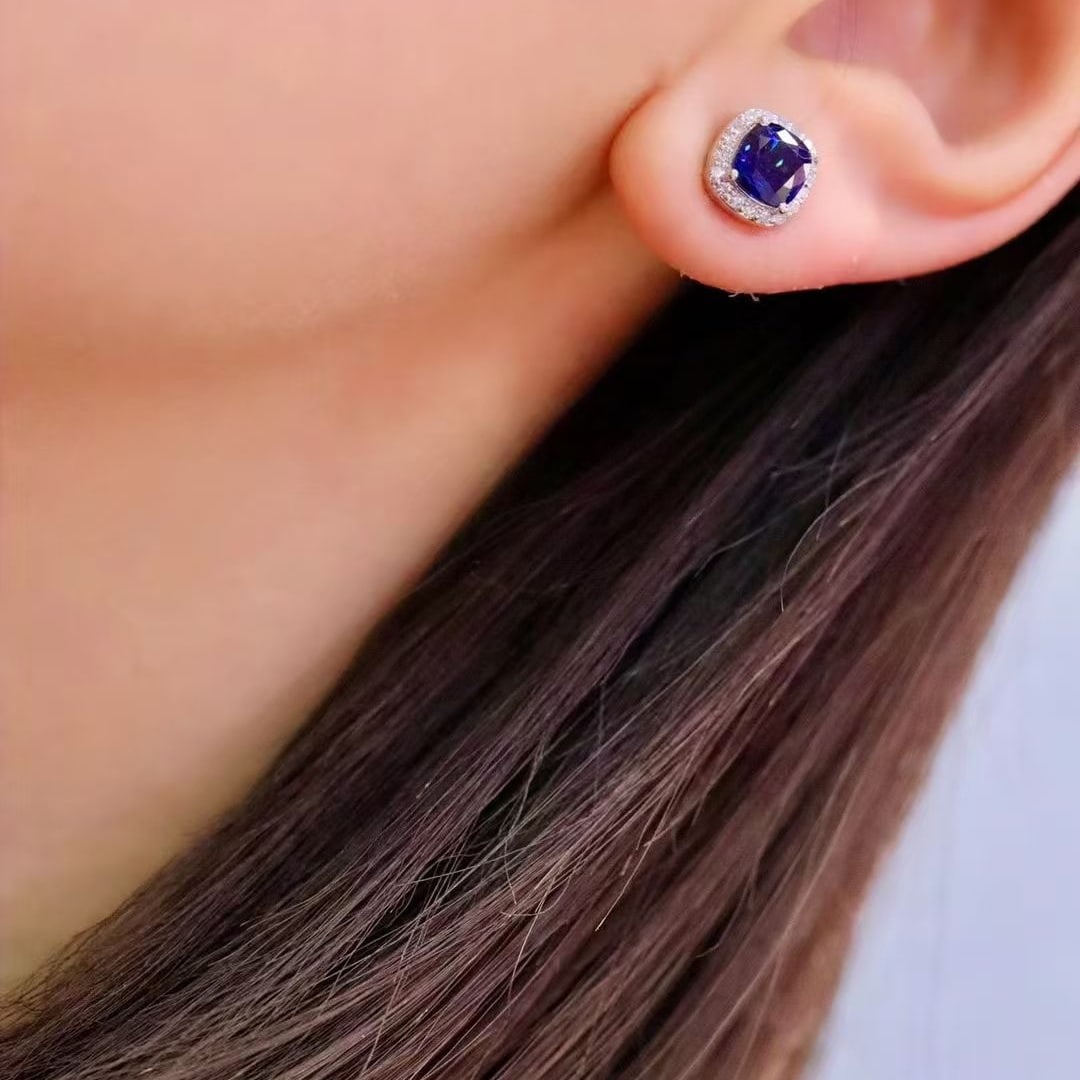 14k Gold 2.26 Ctw Natural Sapphire & Diamond Earrings - 4