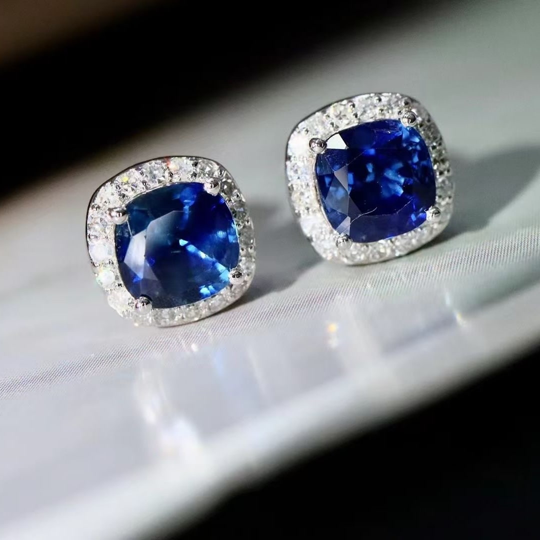 14k Gold 2.26 Ctw Natural Sapphire & Diamond Earrings - 5