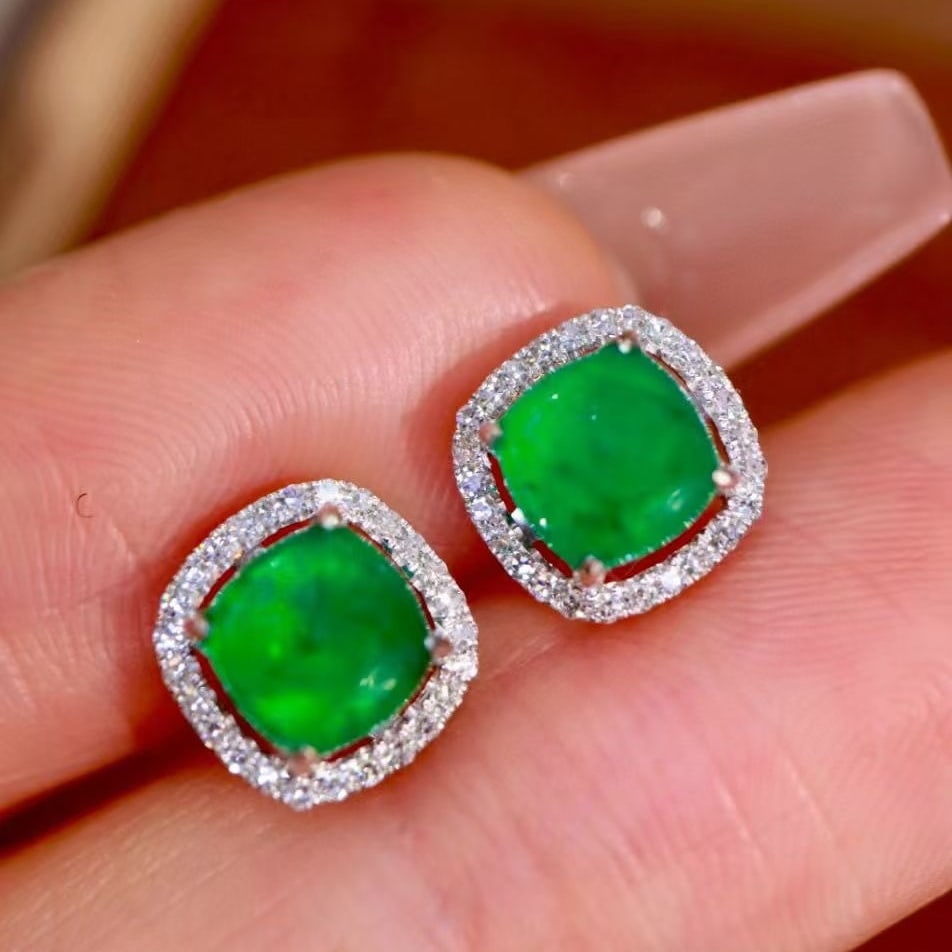 14k Gold 1.25 Ctw Vivid Green Natural Emerald & Diamond Earrings - 4