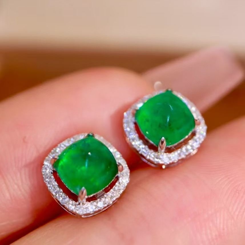 14k Gold 1.25 Ctw Vivid Green Natural Emerald & Diamond Earrings - 5