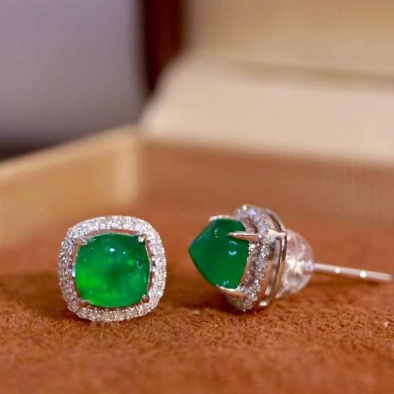14k Gold 1.25 Ctw Vivid Green Natural Emerald & Diamond Earrings - 6