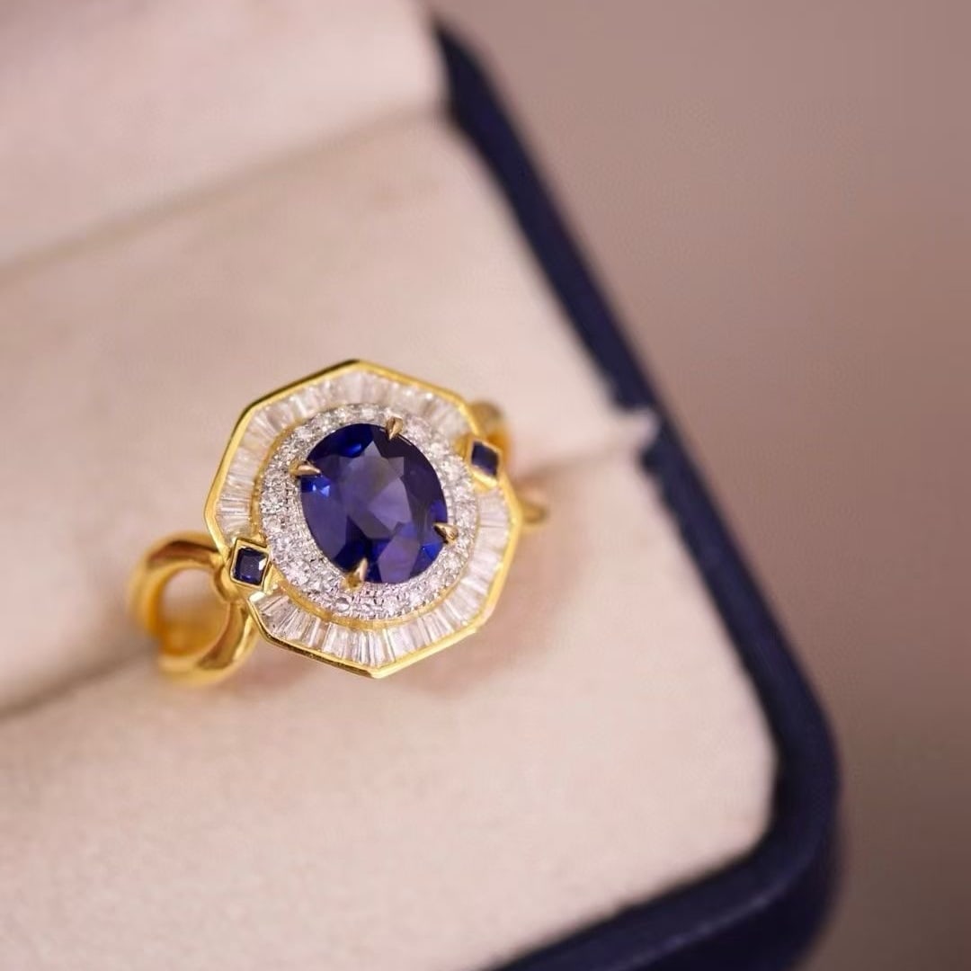 14k Gold 1.6 Ctw Natural Sapphire & Diamond Ring - 3