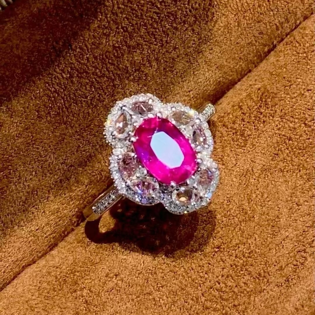 14k Gold 1.35 Ct Natural Ruby & Diamond & Sapphire Ring: Ref:230997248 // gold content:14k gold // ring size:7. 25us // // main gemstone:ruby // shape:oval // carat weight:1. 35ct // color:red // treatment:natural // // adjacent gemstone 2 : diamond //