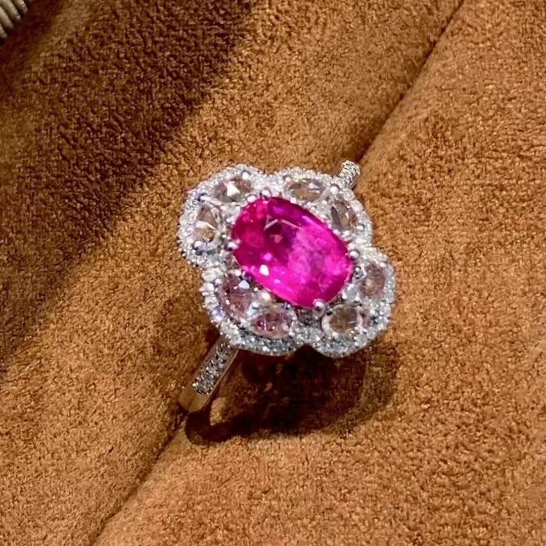 14k Gold 1.35 Ct Natural Ruby & Diamond & Sapphire Ring - 4