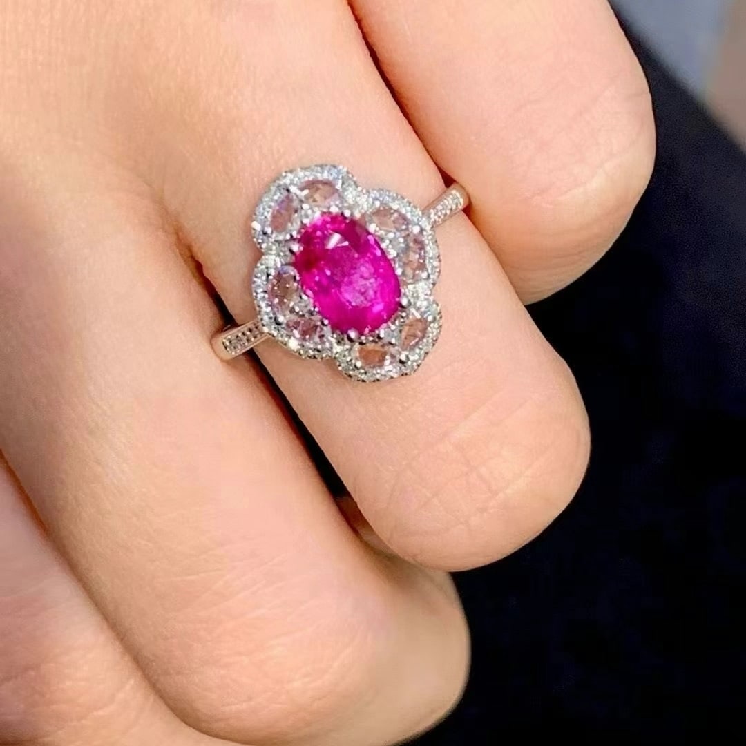 14k Gold 1.35 Ct Natural Ruby & Diamond & Sapphire Ring - 5