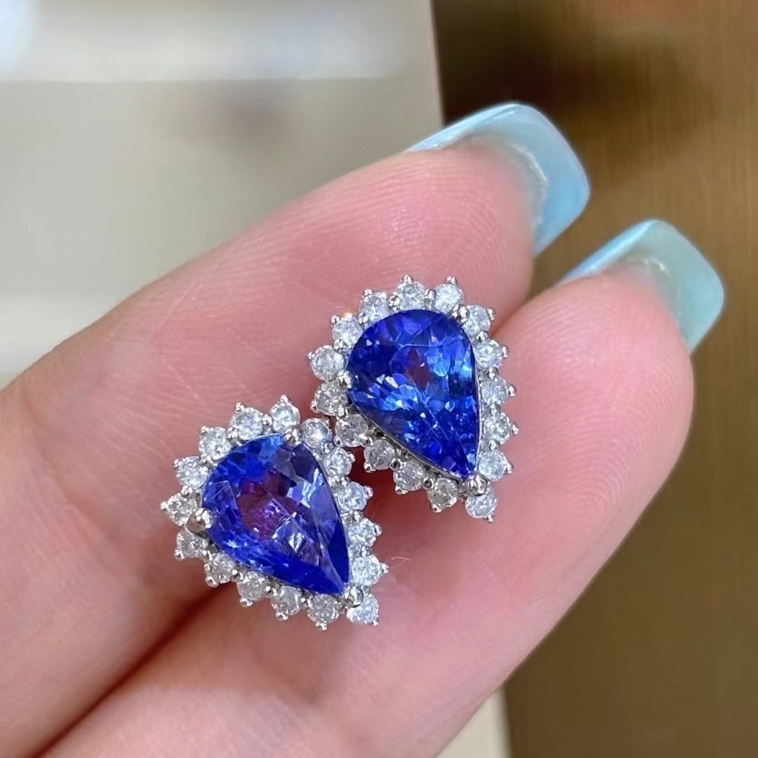 14k Gold 2 Ct Natural Tanzanite & Diamond Earrings (1 of 6)