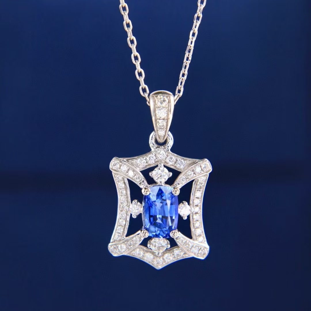 14k Gold 1.33 Ctw Natural Sapphire & Diamond Pendant( Without Chain ) - 3