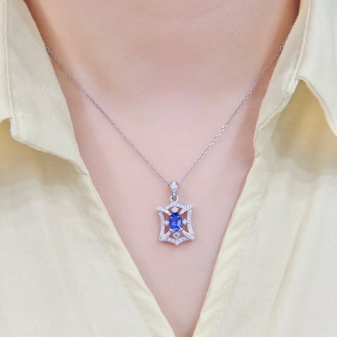 14k Gold 1.33 Ctw Natural Sapphire & Diamond Pendant( Without Chain ) - 4
