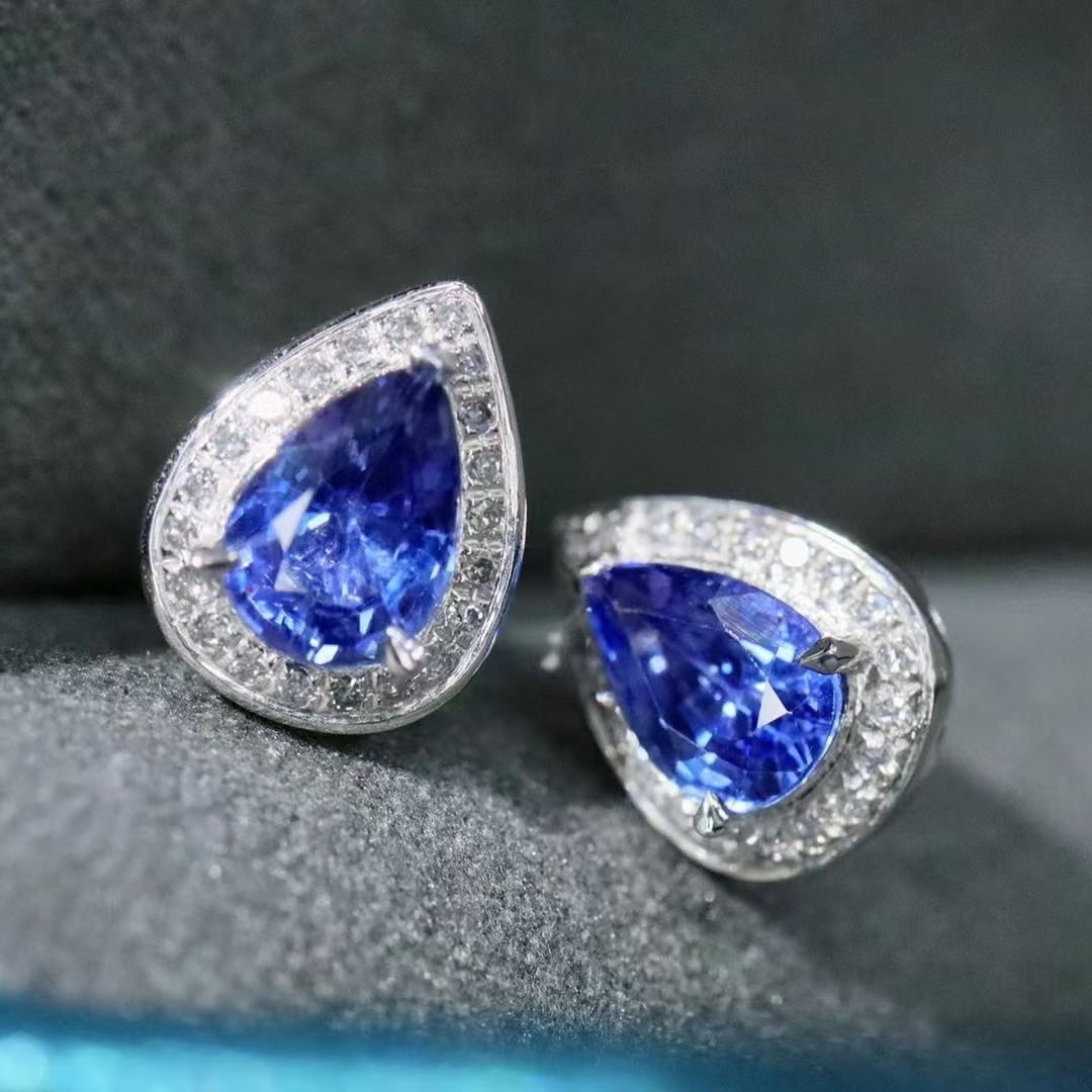 14k Gold 2.17 Ctw Natural Sapphire & Diamond Earrings - 2
